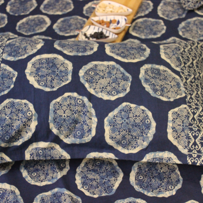 ARUSHII Double bedsheet in cotton -Indigo abstract-bedshee