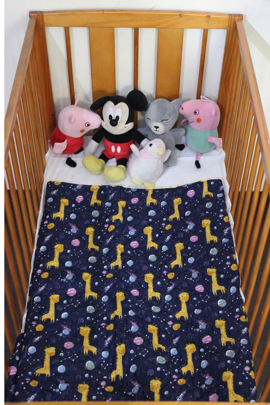 ARUSHII Cotton Reversible Kids Razai/ Quilt – NAVY GIRAFFE – Handblocked by artisans
