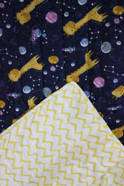 ARUSHII Cotton Reversible Kids Razai/ Quilt – NAVY GIRAFFE – Handblocked by artisans