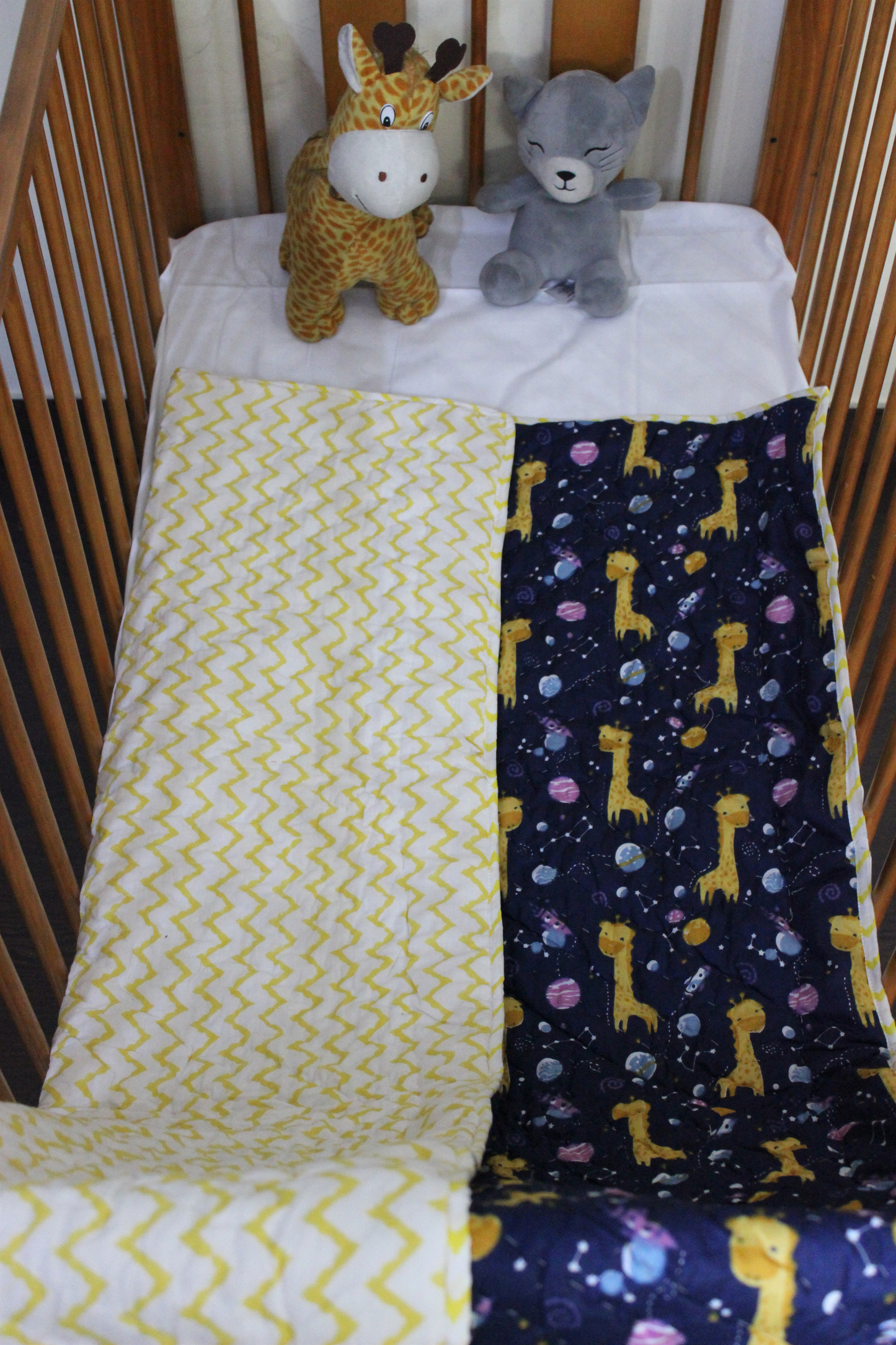 ARUSHII Cotton Reversible Kids Razai/ Quilt – NAVY GIRAFFE – Handblocked by artisans