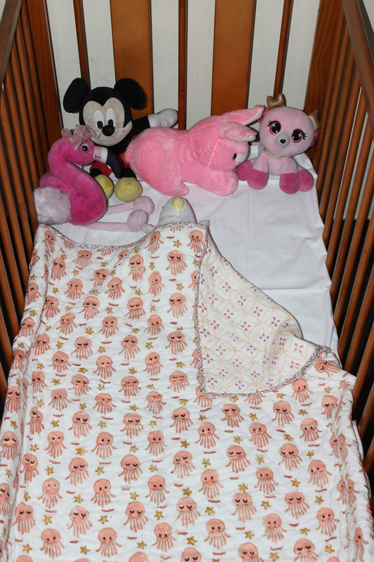 ARUSHII Cotton Reversible Kids Razai/ Quilt – OCTOPUS– Handblocked by artisans