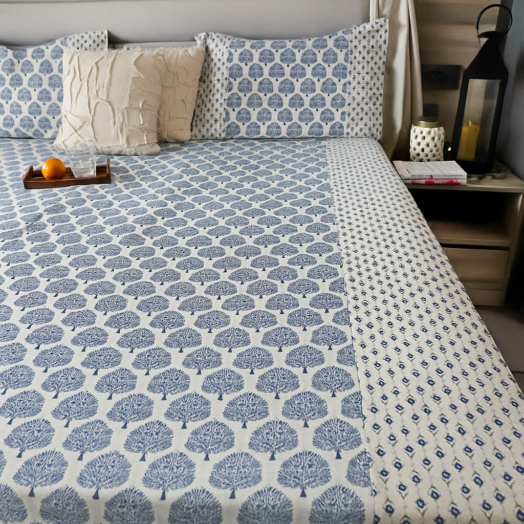 ARUSHII Double bedsheet in cotton -Indigo Tree of life-bedsheet