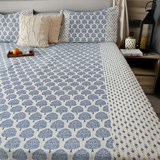 ARUSHII Double bedsheet in cotton -Indigo Tree of life-bedsheet