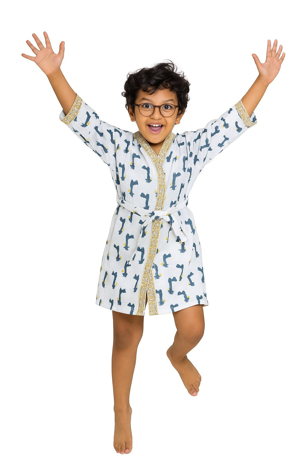 ARUSHII Cotton Unisex Bathrobe for Kids – Giraffe – Handblocked by artisans