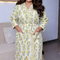 ARUSHII Handblocked Waffle cotton Bathrobes- Yellow Trail