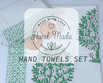 ARUSHII cotton Hand and bath towel set -florescence – Handblocked by artisans