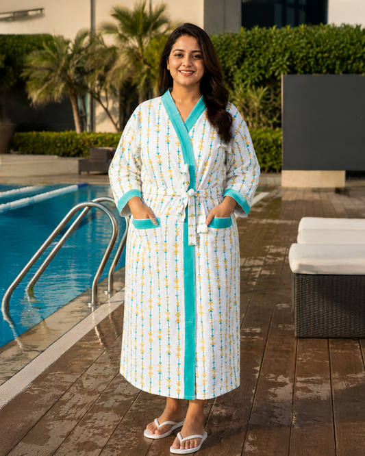 ARUSHII Handblocked Waffle cotton Bathrobes-Pacman