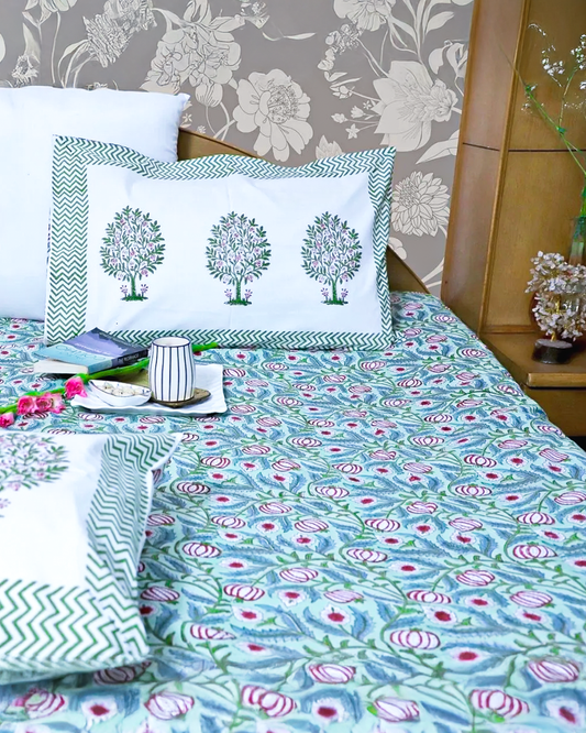 ARUSHII Double bedsheet in Percale cotton – Spring – Handblocked by artisans