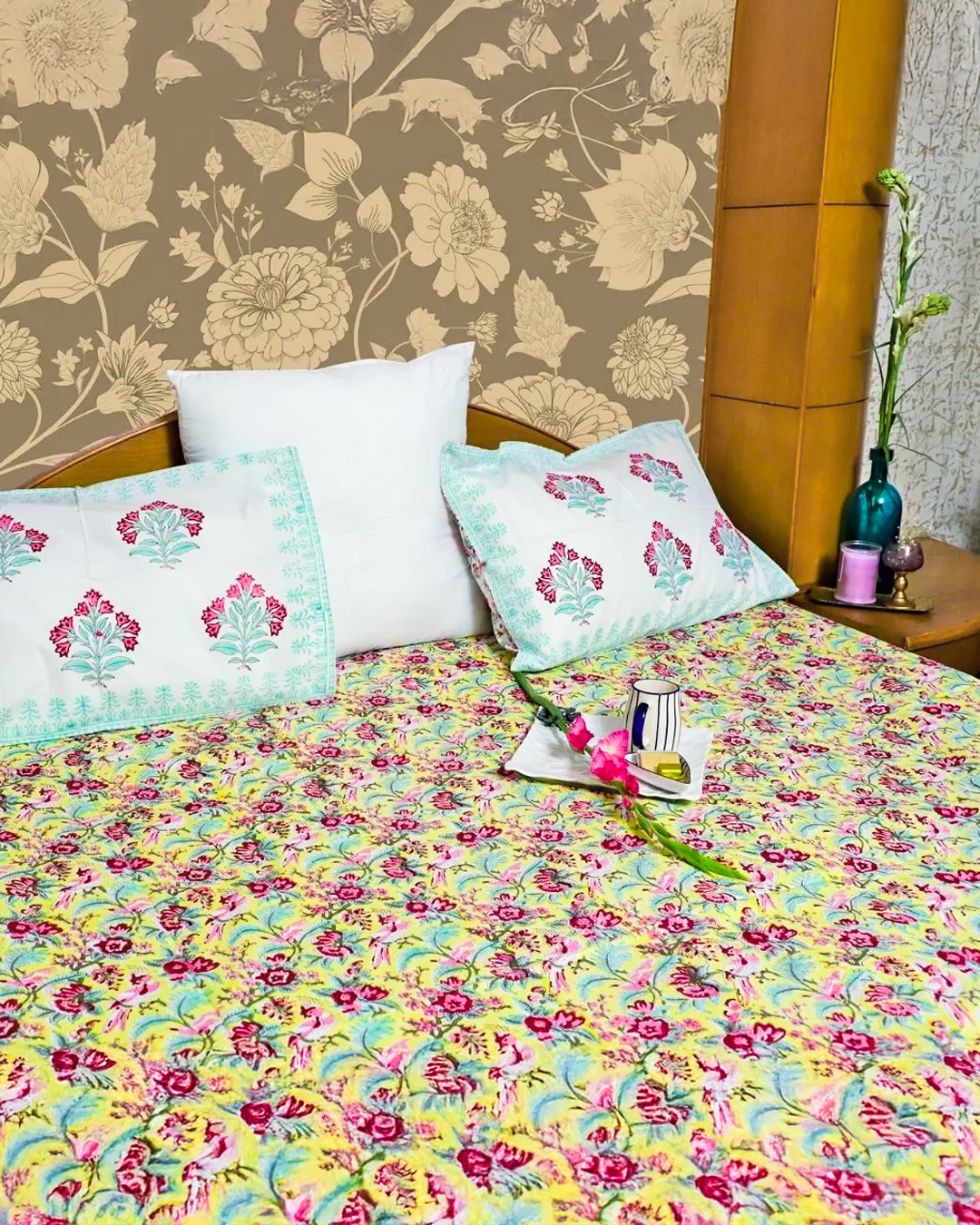 ARUSHII Double bedsheet in percale cotton – pink city- Handblocked by artisans