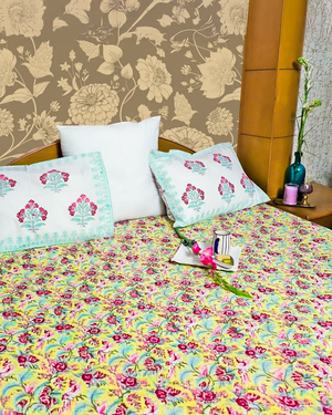 ARUSHII Double bedsheet in percale cotton – pink city- Handblocked by artisans
