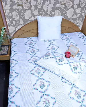 ARUSHII Double bedsheet in percale cotton – Heyday- Handblocked by artisans