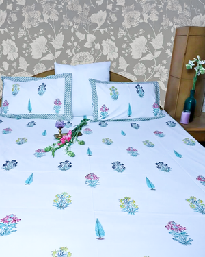 ARUSHII Double bedsheet in percale cotton – Heritage- Handblocked by artisans