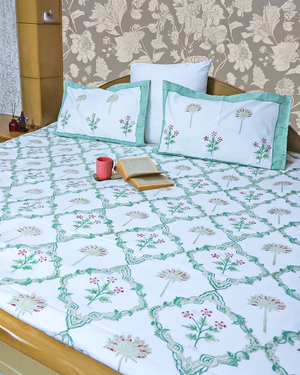 ARUSHII Double bedsheet in percale cotton – Hawa Mahal- Handblocked by artisans