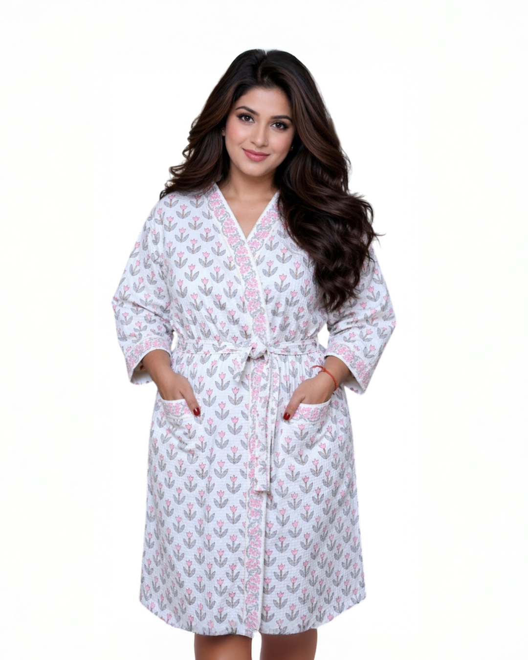 ARUSHII Handblocked Waffle cotton Bathrobes-leafy tales