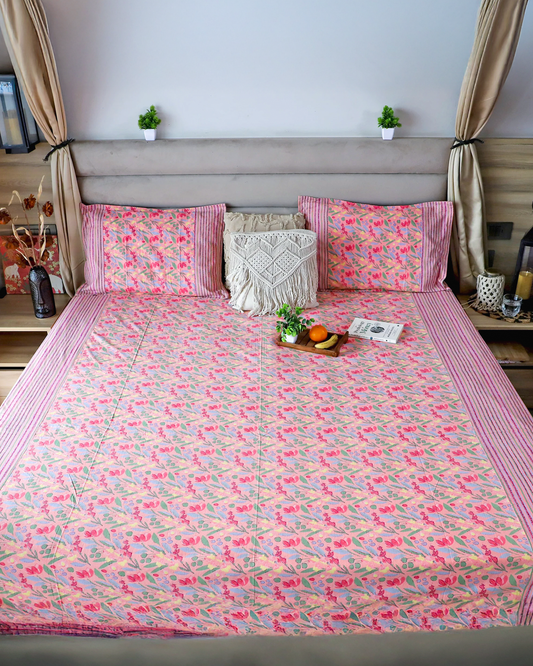 ARUSHII Double bedsheet in cotton – Pastel pink- bedsheet