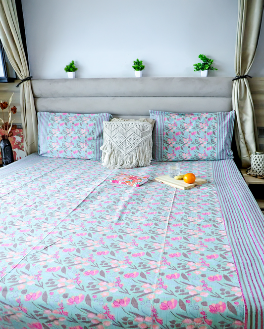 ARUSHII Double bedsheet in cotton – Pastel blue - bedsheet