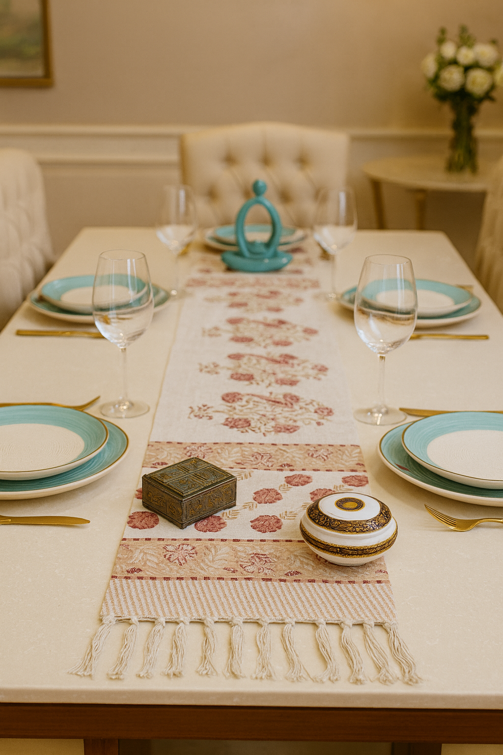 Arushii Blossom Hand blocked table runner