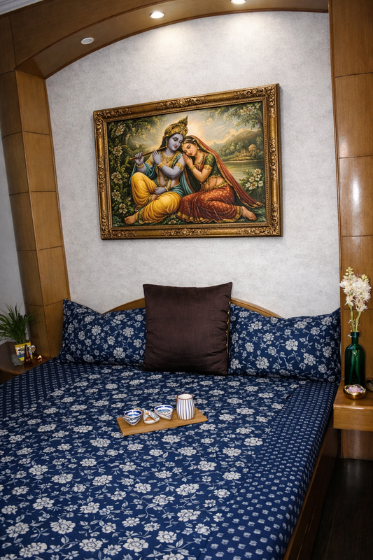 ARUSHII Double bedsheet in cotton – Indigo Blossom - bedsheet