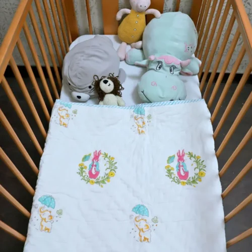 ARUSHII  Cotton Reversible Kids Razai/ Quilt – Rabbit- Handblocked by artisans