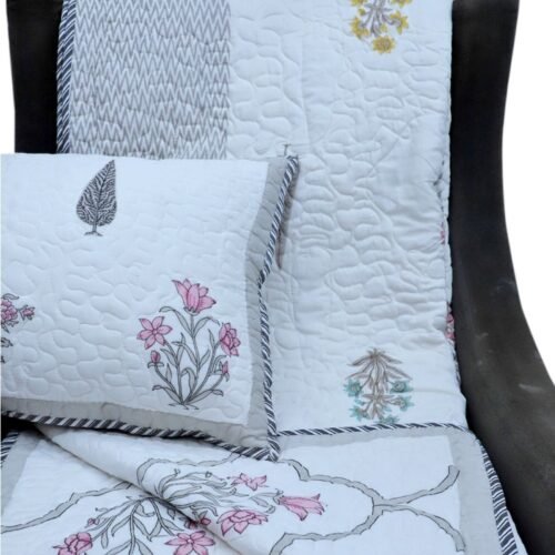 ARUSHII Premium quilted reversible bedcover in fine mulmul cotton – Jaigarh -Handblocked by artisans