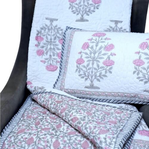 ARUSHII Premium quilted reversible bedcover in fine mulmul cotton – Ramgarh-Handblocked by artisans