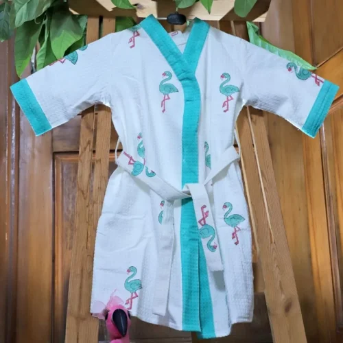 ARUSHII Cotton Unisex Bathrobe for Kids -flamingo- Handblocked by artisans