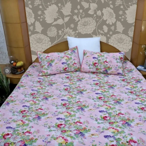 ARUSHII Premium quilted reversible bedcover in fine mulmul cotton – Pink Blossom -Handblocked by artisans