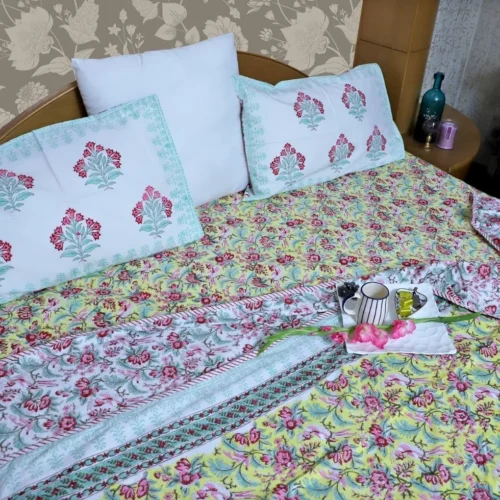 ARUSHII  Double bed mulmul dohar – pink city- Handblocked by artisans