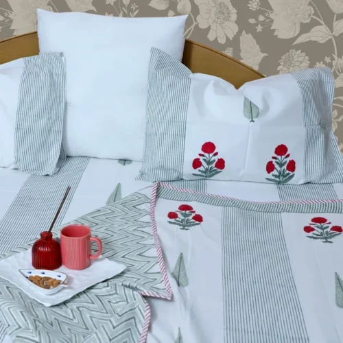 ARUSHII  Double bedsheet in Percale cotton – Rajputana – Handblocked by artisans