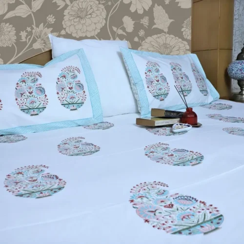 ARUSHII  Double bedsheet in percale cotton – Kyaari- Handblocked by artisans