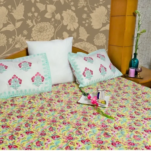 ARUSHII  Double bedsheet in percale cotton – pink city- Handblocked by artisans