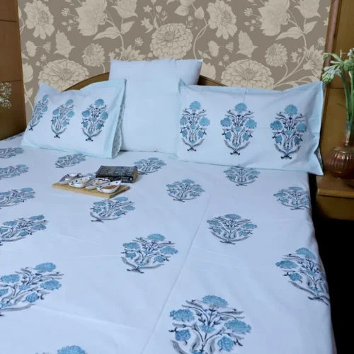 ARUSHII  Double bedsheet in percale cotton – Rajwada- Handblocked by artisans